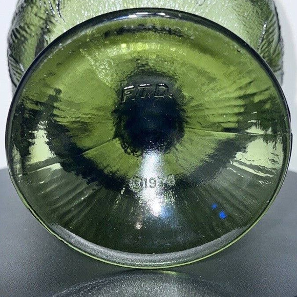 Vintage 1978 FTD Green Compote Pedestal Glass Bowl Oak Leaf Embossed - Picture 3 of 4